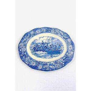 Intonstone Oval Serving Platter Staffordshire Liberty Blue 14" Oval Patriotic Wa